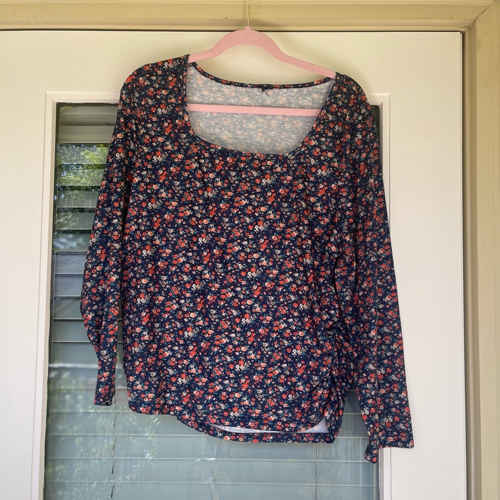 SHEIN Dark Blue Floral Blouse